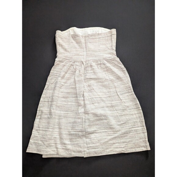 Banana Republic Strapless Dress Striped White Beige Size 8 Linen Y2K Mini Belt - Picture 7 of 14